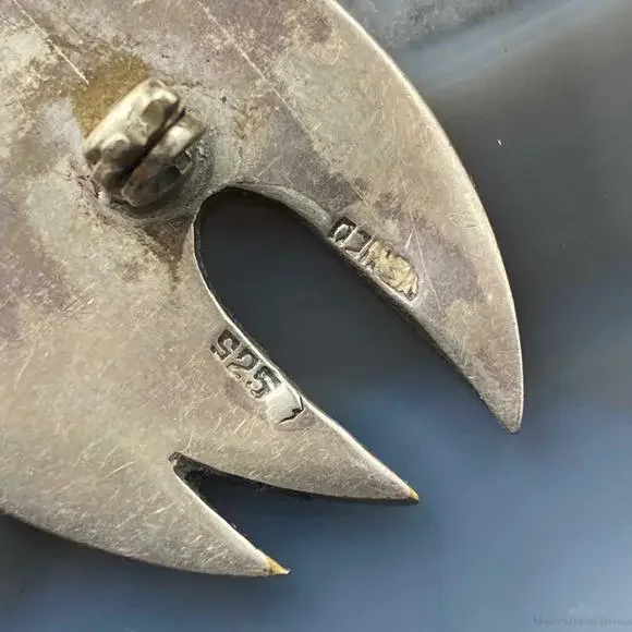 Sterling Silver Chip Inlay Cat Brooch, Made In Mexico - Picture 5 of 10